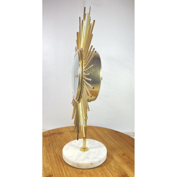 Midcentury Gold Sunburst Table Desk Clock Marble Base Made In USA 12" - Picture 2 of 16